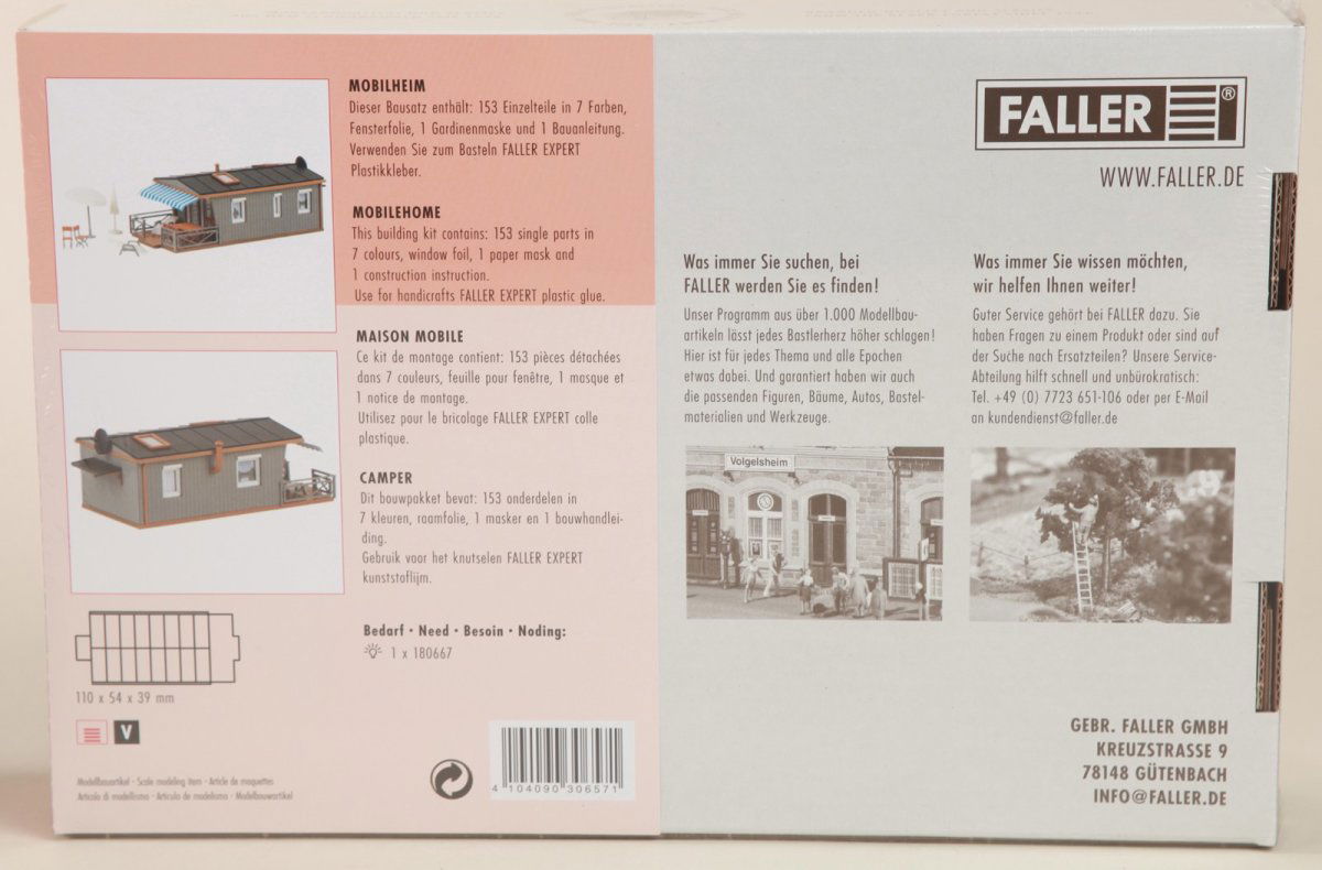 FALLER 1/87 HO Scale MOBILE HOME Kit for Campground Scene 142 parts in 7 colors - ModelsPower