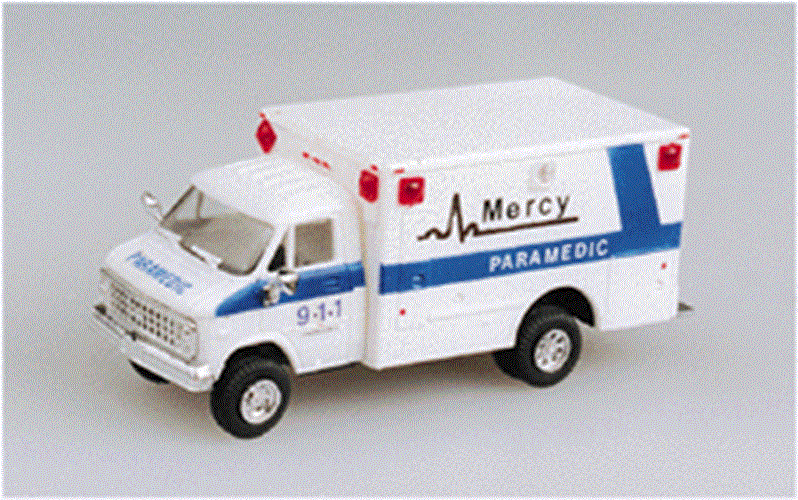 Trident 1/87 HO Scale Mercy Paramedic Private EMS Ambulance on Chevrolet Van Cab - ModelsPower