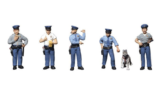 Woodland Scenics 1/87 HO Scale POLICEMEN 5 Officers & 1 Canine Cop Accents A1822 - ModelsPower