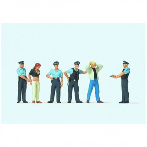 Preiser Kg 1/87 HO Scale POLICE OFFICERS Arresting 1 Female & 1 Male (6 Figures) - ModelsPower