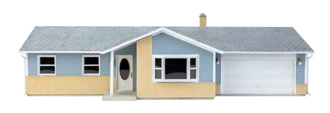 WALTHERS Cornerstone 1/87 HO Scale Postwar RANCH HOUSE Attached 2-Car Garage Kit - ModelsPower