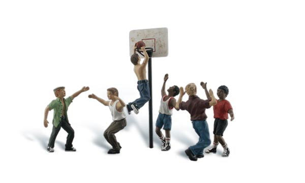 Woodland Scenics 1/87 HO Scale SHOOTIN' HOOPS 7 pcs Figures Scenic Accents A1926 - ModelsPower