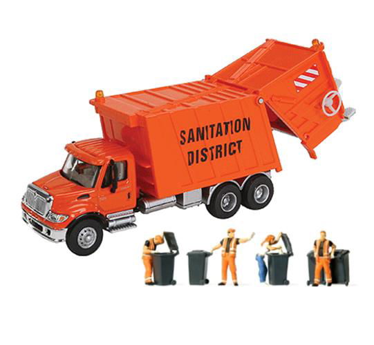 PREISER 1/87 HO Scale TRASH Cans+Figures +WALTHERS Sanitation Dist GARBAGE TRUCK - ModelsPower