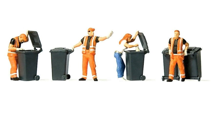 PREISER 1/87 HO Scale TRASH Cans+Figures +WALTHERS Sanitation Dist GARBAGE TRUCK - ModelsPower