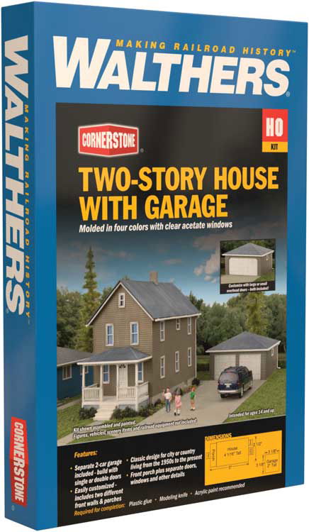 WALTHERS Cornerstone 9333792 1/87 HO Scale TWO-STORY HOUSE +GARAGE structure kit - ModelsPower