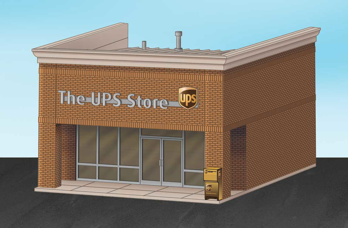 WALTHERS Cornerstone 9334112 1/87 HO Scale The UPS STORE structure kit+2 dropbox - ModelsPower