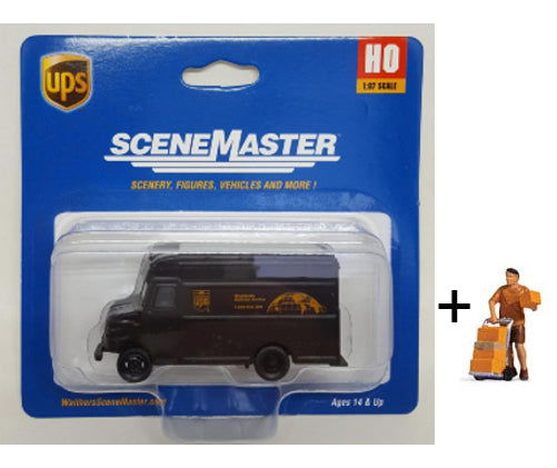 Walthers SceneMaster (Preiser) 1/87 HO Scale UPS DELIVERY TRUCK & DRIVER FIGURE - ModelsPower