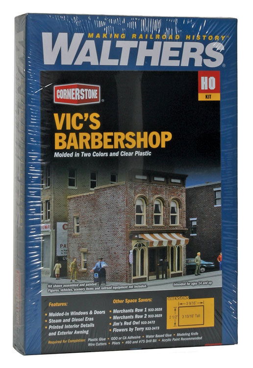 WALTHERS Cornerstone 933-3471 1/87 HO Scale VIC'S BARBER SHOP city structure kit - ModelsPower