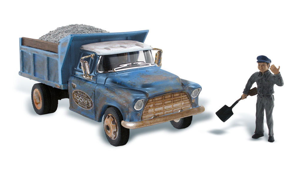 Woodland Scenics HO 1/87 ROCKY'S ROAD REPAIR dump truck figure AutoScenes AS5550 - ModelsPower