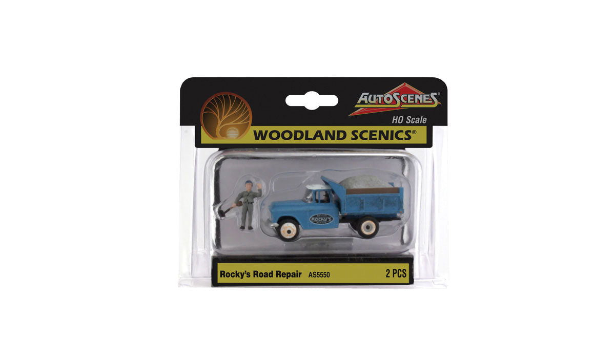 Woodland Scenics HO 1/87 ROCKY'S ROAD REPAIR dump truck figure AutoScenes AS5550 - ModelsPower