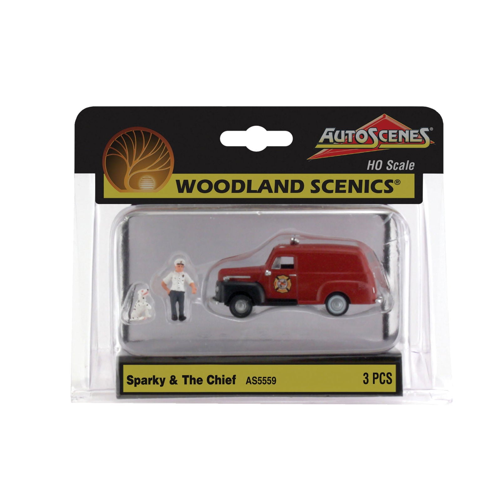 Woodland Scenics HO 1/87 SPARKY & THE CHIEF fire dept cruiser AutoScenes AS5559 - ModelsPower