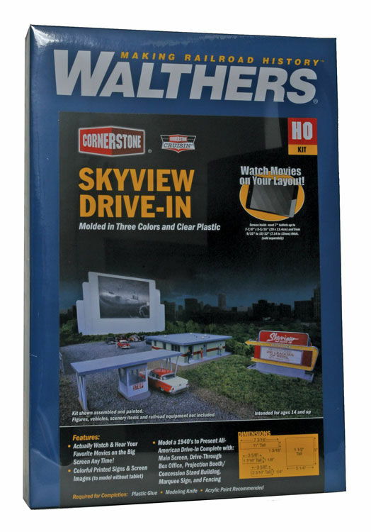 Walthers Cornerstone HO 1/87 Skyview Drive-In Theater Kit Screen Holds 7" Tablet - ModelsPower