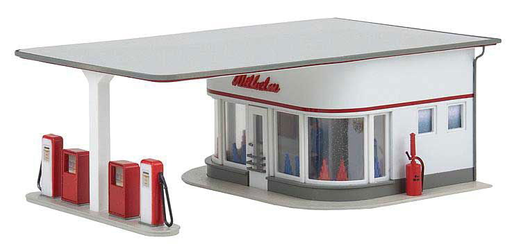 FALLER 1/87 HO Scale 1950s GAS STATION Automotive Business Model Kit w/95 parts - ModelsPower