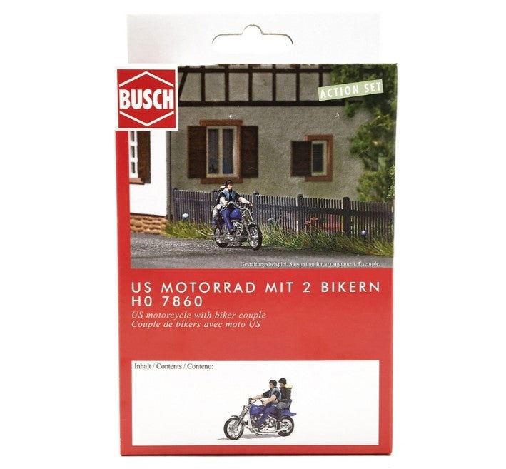 Busch 1/87 HO Scale Cool American Motorcycle Harley w/ Biker Couple - Action Set - ModelsPower