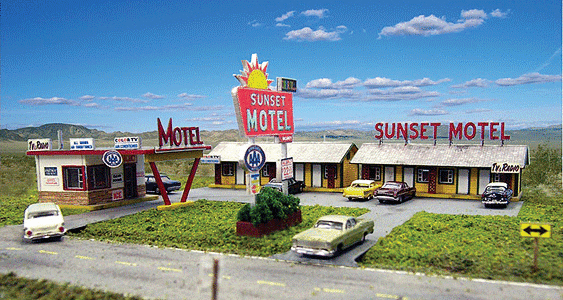 Blair Line HO 1/87 SUNSET MOTEL Office w/Canopy Rooftop Sign, Laser-Cut Wood Kit - ModelsPower