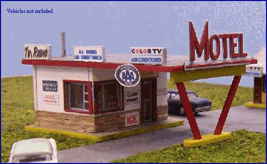 Blair Line HO 1/87 SUNSET MOTEL Office w/Canopy Rooftop Sign, Laser-Cut Wood Kit - ModelsPower