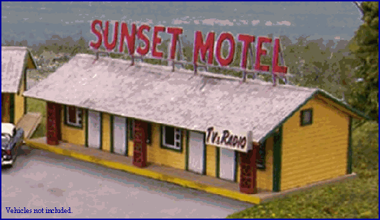 Blair Line HO 1/87 SUNSET MOTEL Office w/Canopy Rooftop Sign, Laser-Cut Wood Kit - ModelsPower