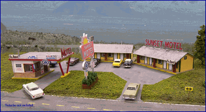 Blair Line HO 1/87 SUNSET MOTEL Office w/Canopy Rooftop Sign, Laser-Cut Wood Kit - ModelsPower