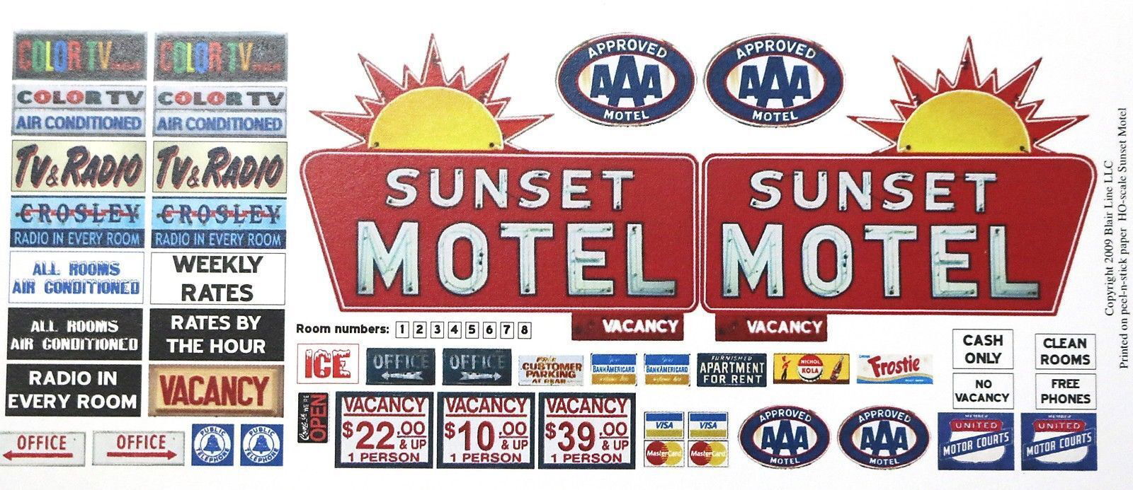 Blair Line HO 1/87 SUNSET MOTEL Office w/Canopy Rooftop Sign, Laser-Cut Wood Kit - ModelsPower