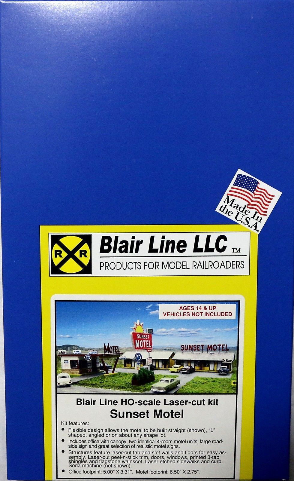 Blair Line HO 1/87 SUNSET MOTEL Office w/Canopy Rooftop Sign, Laser-Cut Wood Kit - ModelsPower