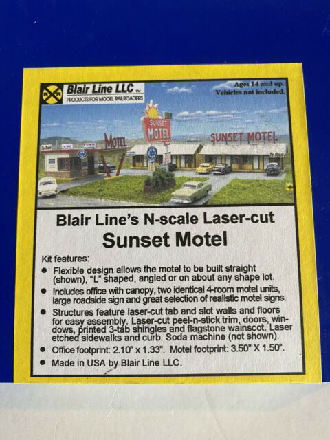 Blair Line N 1/160 SUNSET MOTEL Office w/Canopy Rooftop Sign, Laser-cut Wood Kit - ModelsPower