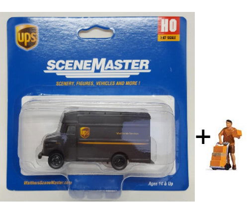 Walthers SceneMaster (Preiser) 1/87 HO Scale UPS DELIVERY TRUCK w/ DRIVER FIGURE - ModelsPower