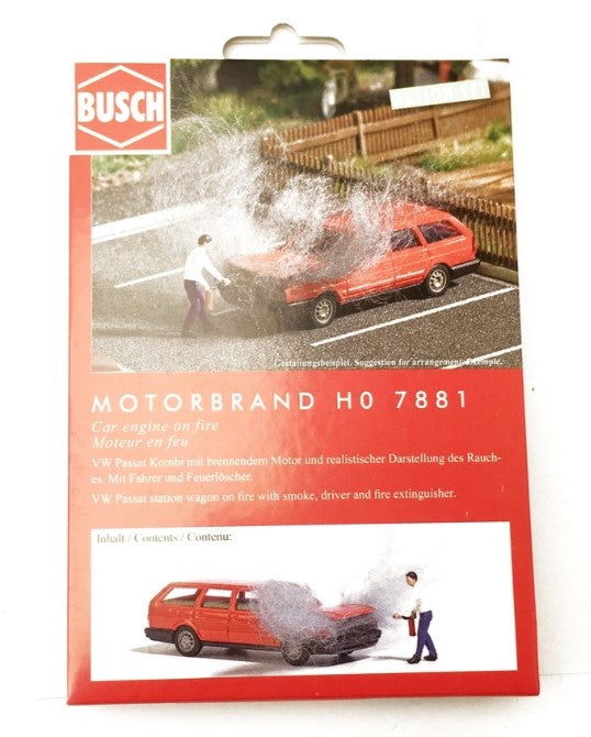 Busch 1/87 HO Scale Volkswagen Passat Station Wagon on Fire w/Figure -Action Set - ModelsPower