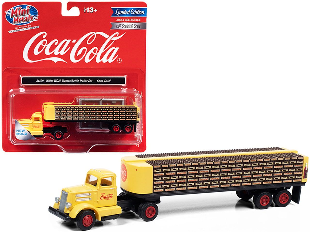 CMW 1/87 HO Scale Coca-Cola Coke White WC22 Tractor w/Flatbed Trailer MiniMetals - ModelsPower