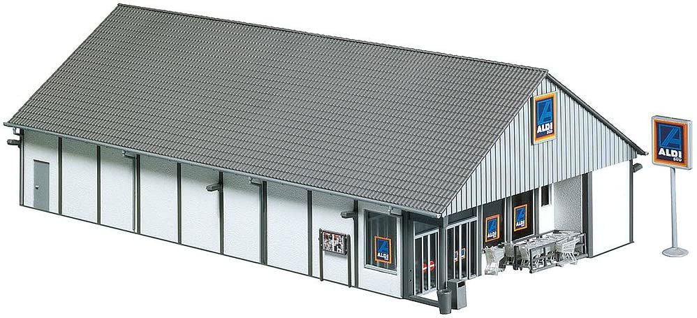 FALLER 1/87 HO Scale ALDI SUPERMARKET w/Glass Front Entrance & Shoppinging Carts - ModelsPower