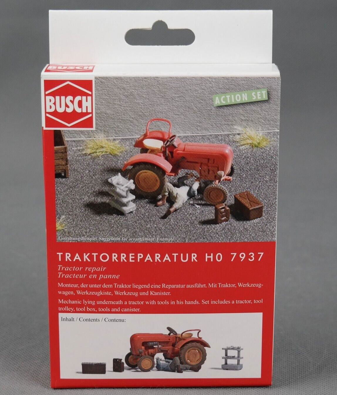 Busch 1/87 HO Scale Tractor Repair w/ Mechanic Figure & Accessories -Action Set - ModelsPower