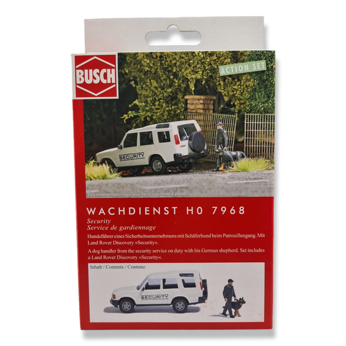 Busch 1/87 HO Scale K9 Security w/Policeman Dog Land Rover Discovery -Action Set - ModelsPower