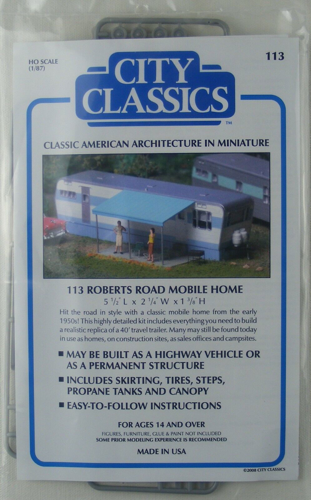 City Classics 1/87 HO Scale Robert's Road 1950s Mobile Home Kit w/ Propane Tanks - ModelsPower