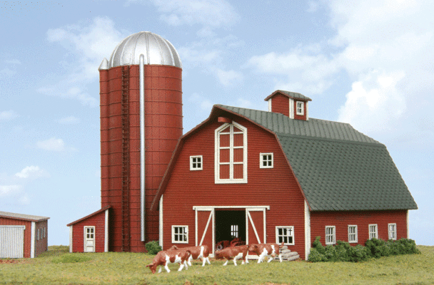 American Model Builders N 1/160 Scale Gambrel-Roof COUNTRY BARN w/ SILO LASERkit - ModelsPower