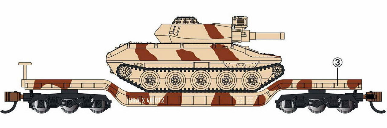 Bachmann N 1/160 US ARMY 52' Center-Depressed Flatcar w/Sheridan Tank Camouflage - ModelsPower