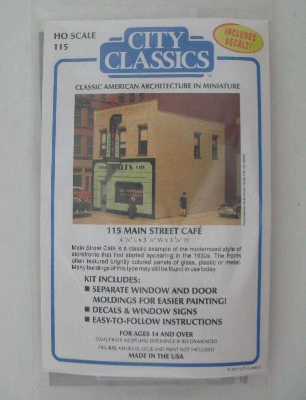 City Classics 1/87 HO Scale 1930s MAIN STREET CAFE w/Store Window Signs & Decals - ModelsPower