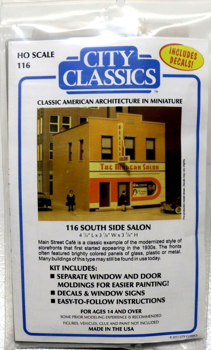 City Classics 1/87 HO Scale 1930s SOUTH SIDE SALON w/Store Window Signs & Decals - ModelsPower