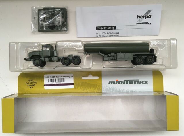 HERPA MiniTanks 1/87 HO Scale Military M931 Semi Tractor w/ Tank Trailer 744492 - ModelsPower