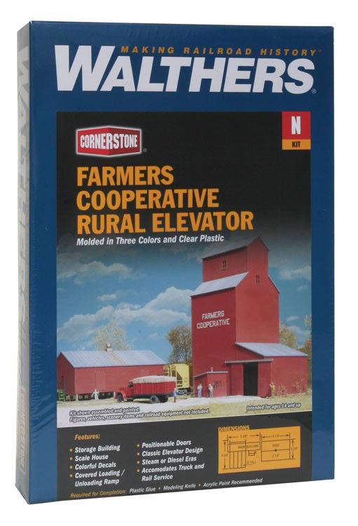 WALTHERS Cornerstone 933-3238 N Scale FARMER'S CO-OP RURAL GRAIN ELEVATOR KIT - ModelsPower