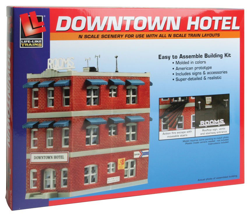 WALTHERS Life-Like 433-7482 N Scale DOWNTOWN HOTEL KIT incl. signs & accessories - ModelsPower